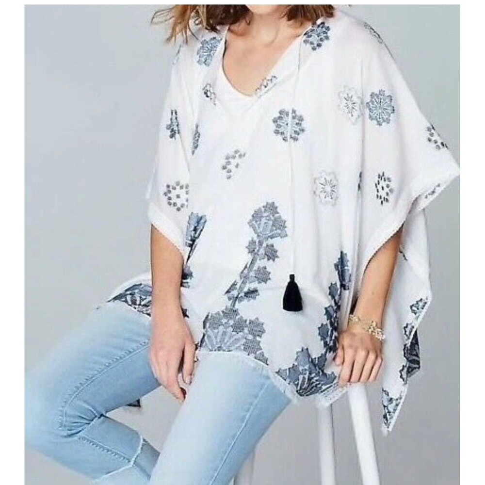 J. Jill Tasseled Fringe Lace Trim Poncho - Picture 2 of 15